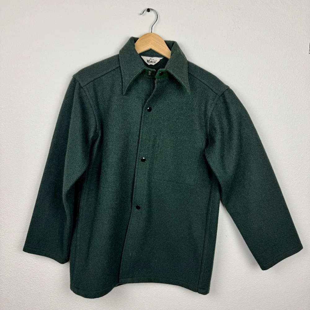 Vintage 70's Woolrich Green Work Jacket - 100% Wool - Minimalist Workwear - Picture 1 of 10
